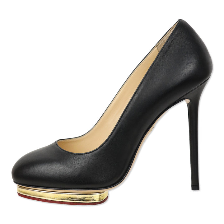 Charlotte Olympia Dotty 125 Black/Gold Leather Platform Pump