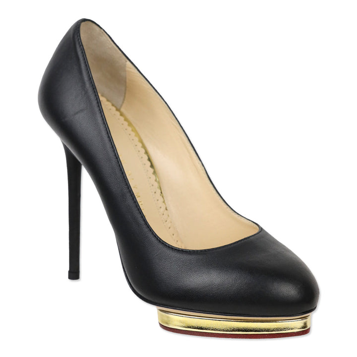 Charlotte Olympia Dotty 125 Black/Gold Leather Platform Pump