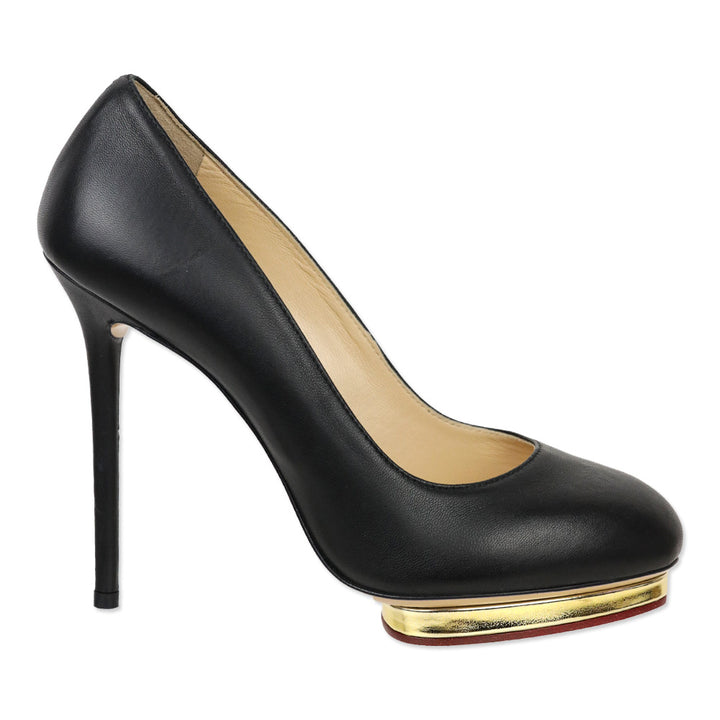Charlotte Olympia Dotty 125 Black/Gold Leather Platform Pump