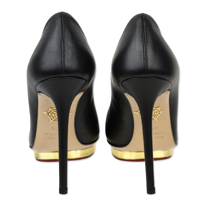 Charlotte Olympia Dotty 125 Black/Gold Leather Platform Pump