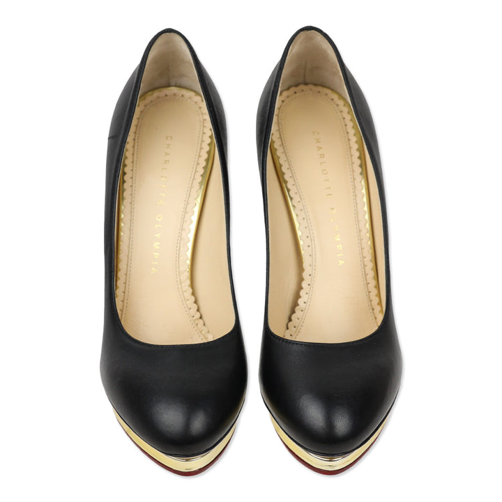 Charlotte Olympia Dotty 125 Black/Gold Leather Platform Pump