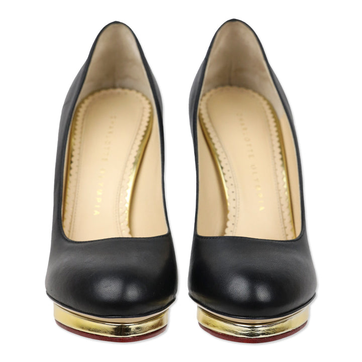 Charlotte Olympia Dotty 125 Black/Gold Leather Platform Pump