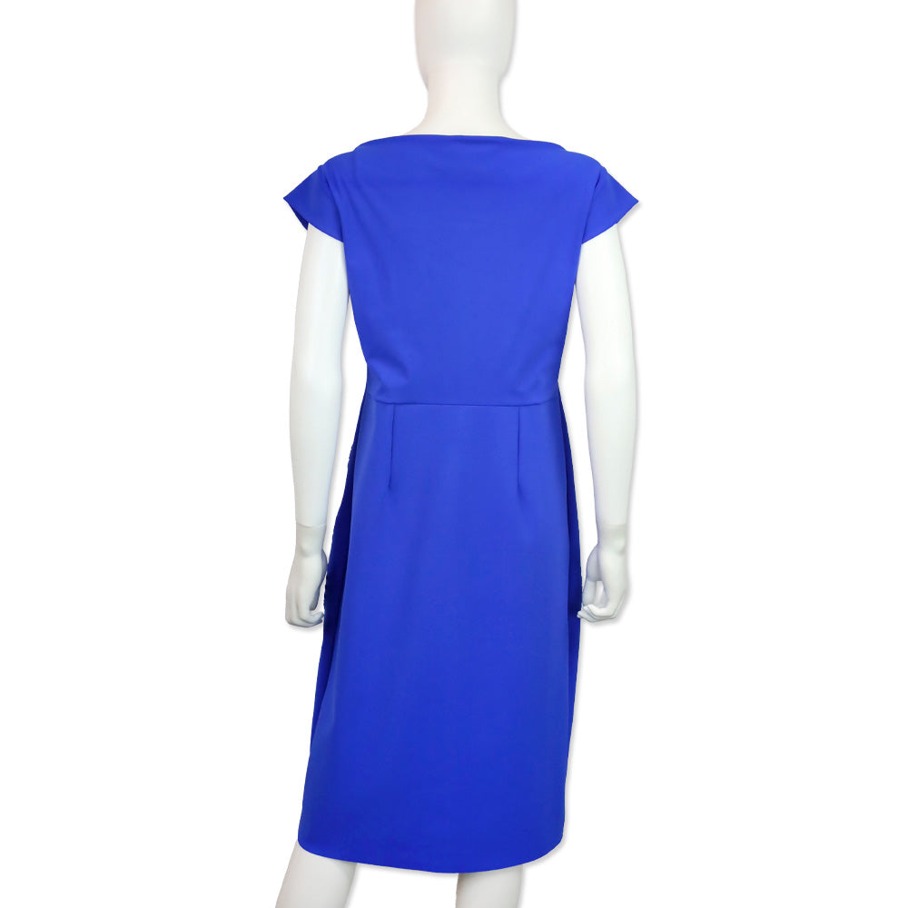 Chiara Boni Blue Jersey Paisley Eyelet Boat Neck Midi Dress