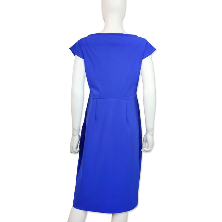Chiara Boni Blue Jersey Paisley Eyelet Boat Neck Midi Dress