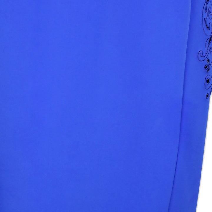 Chiara Boni Blue Jersey Paisley Eyelet Boat Neck Midi Dress