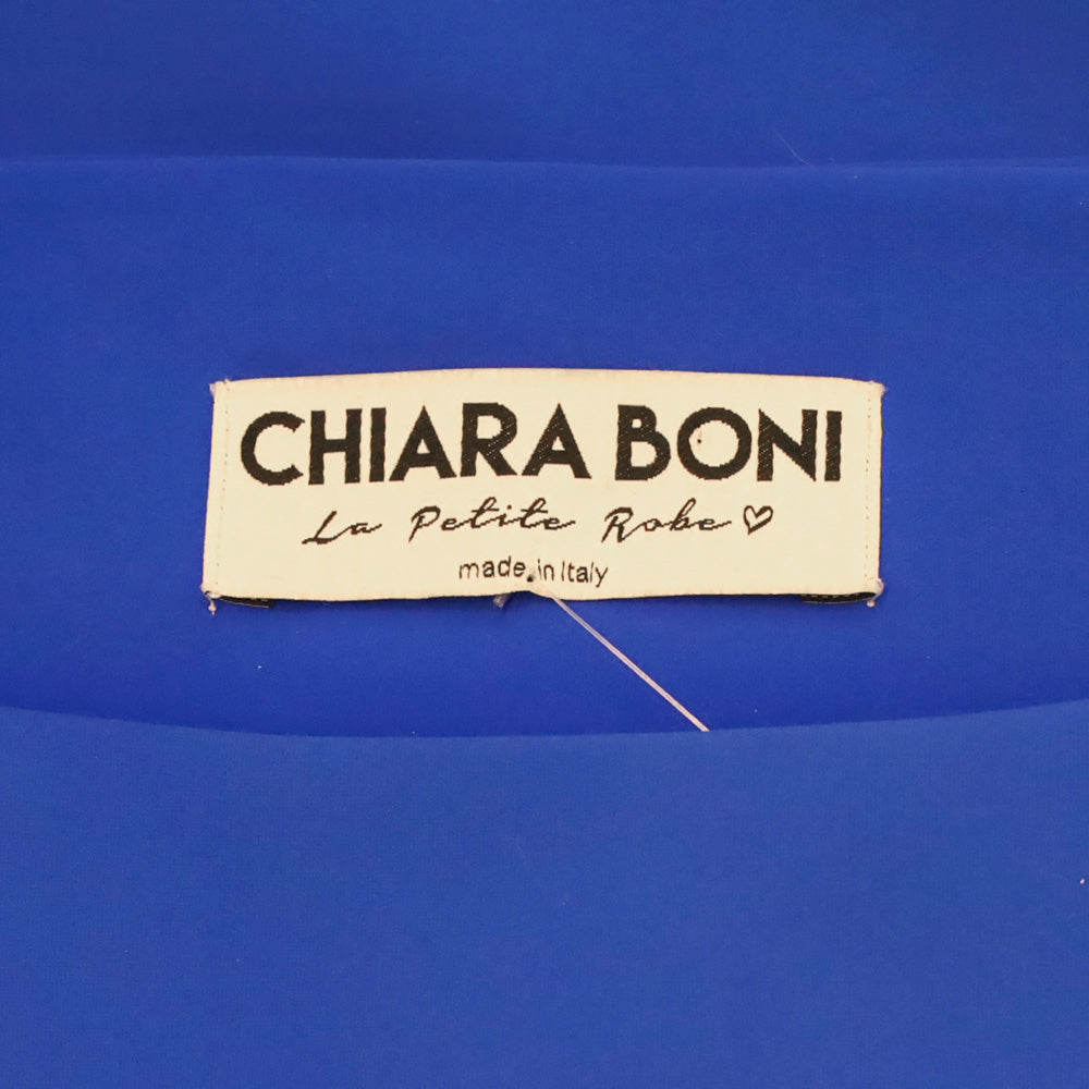 Chiara Boni Blue Jersey Paisley Eyelet Boat Neck Midi Dress