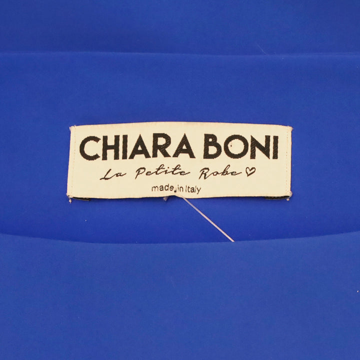 Chiara Boni Blue Jersey Paisley Eyelet Boat Neck Midi Dress