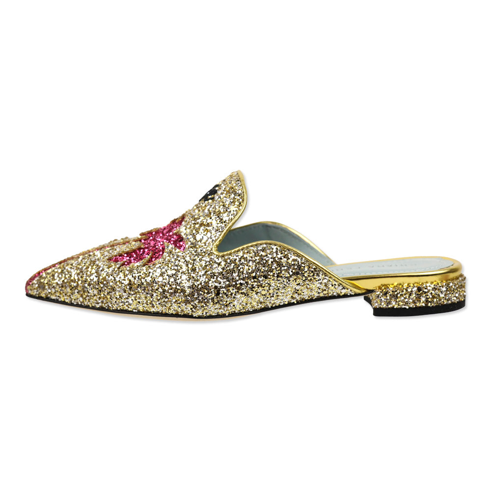 Chiara Ferragini 'Suite Life' Gold Glitter Flat Mules