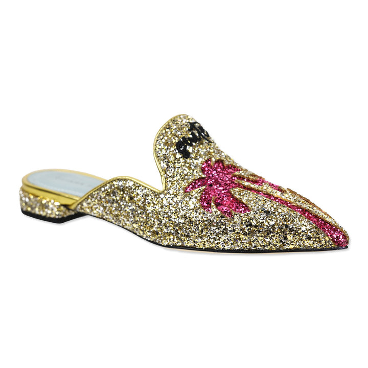 Chiara Ferragini 'Suite Life' Gold Glitter Flat Mules