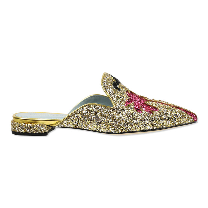 Chiara Ferragini 'Suite Life' Gold Glitter Flat Mules