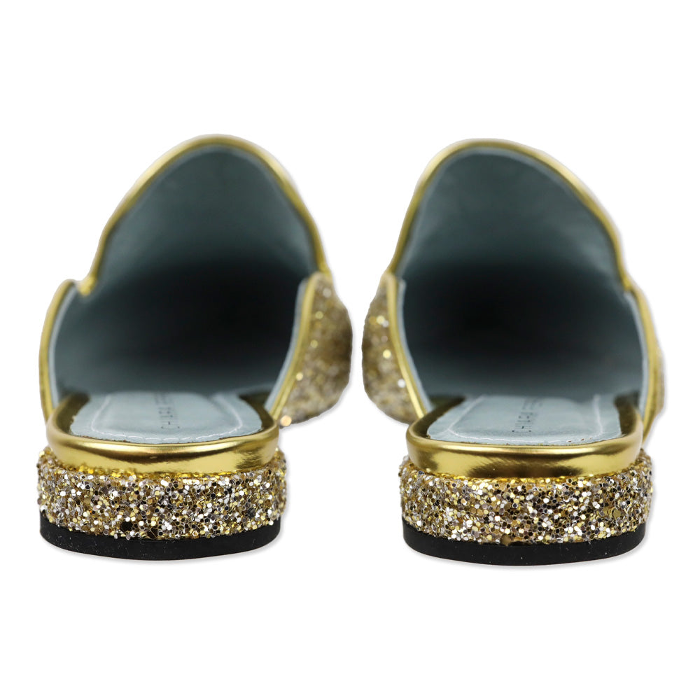 Chiara Ferragini 'Suite Life' Gold Glitter Flat Mules