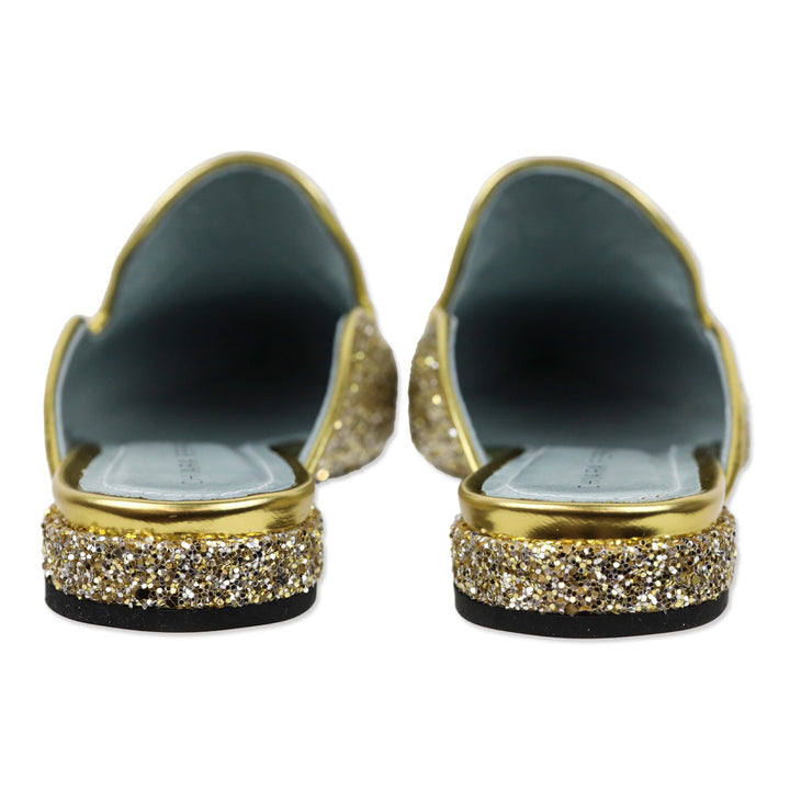 Chiara Ferragini 'Suite Life' Gold Glitter Flat Mules