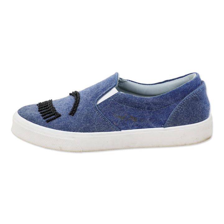 Chiara Ferragni Flirting Eye Beaded Denim Slip-On Sneakers