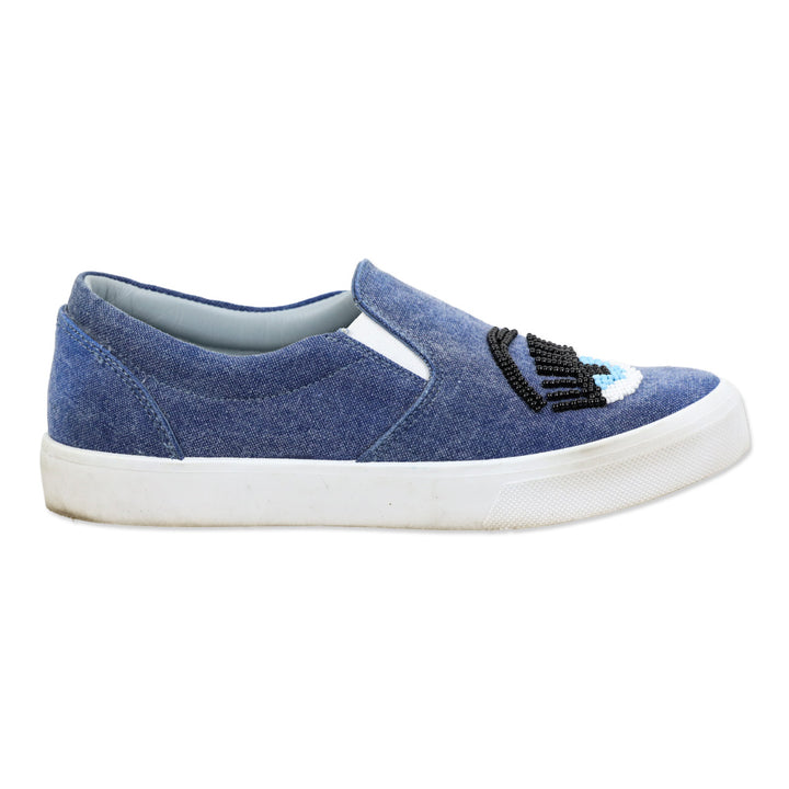 Chiara Ferragni Flirting Eye Beaded Denim Slip-On Sneakers