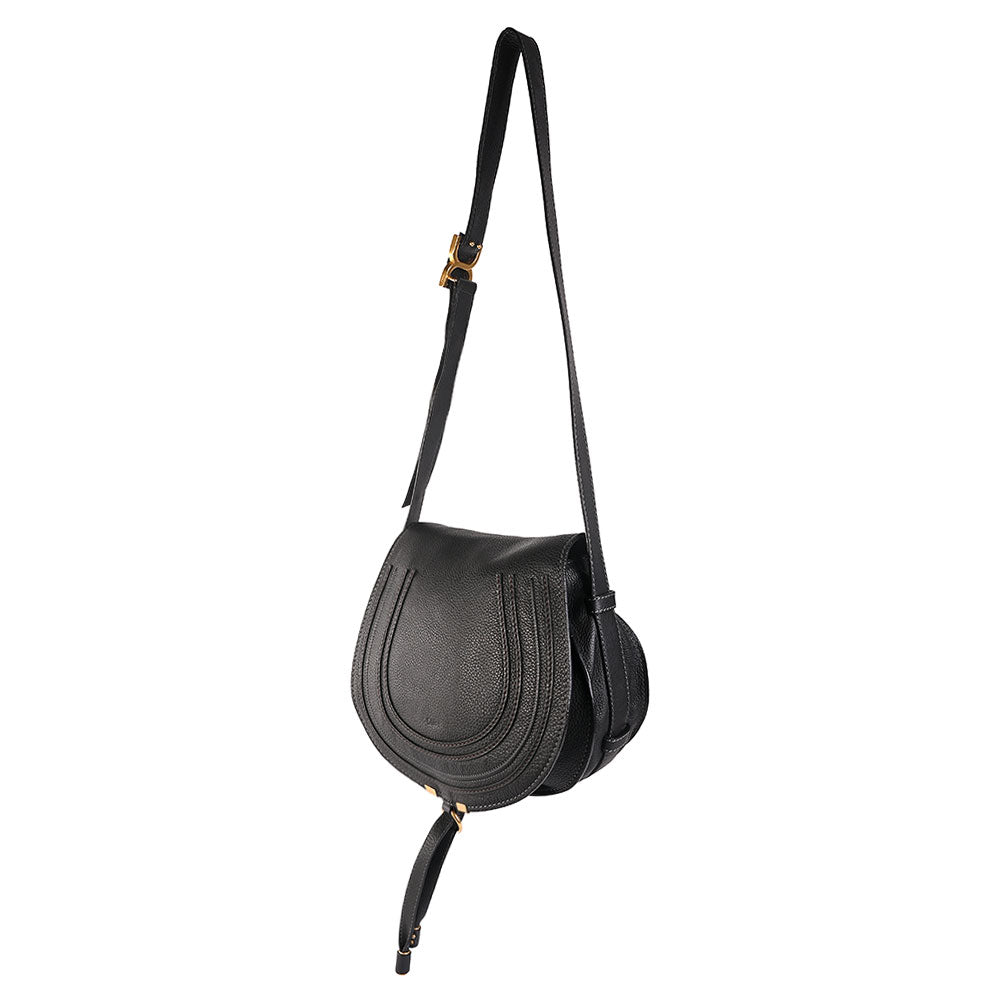 Chloe Medium Marcie Black Leather Saddle Bag