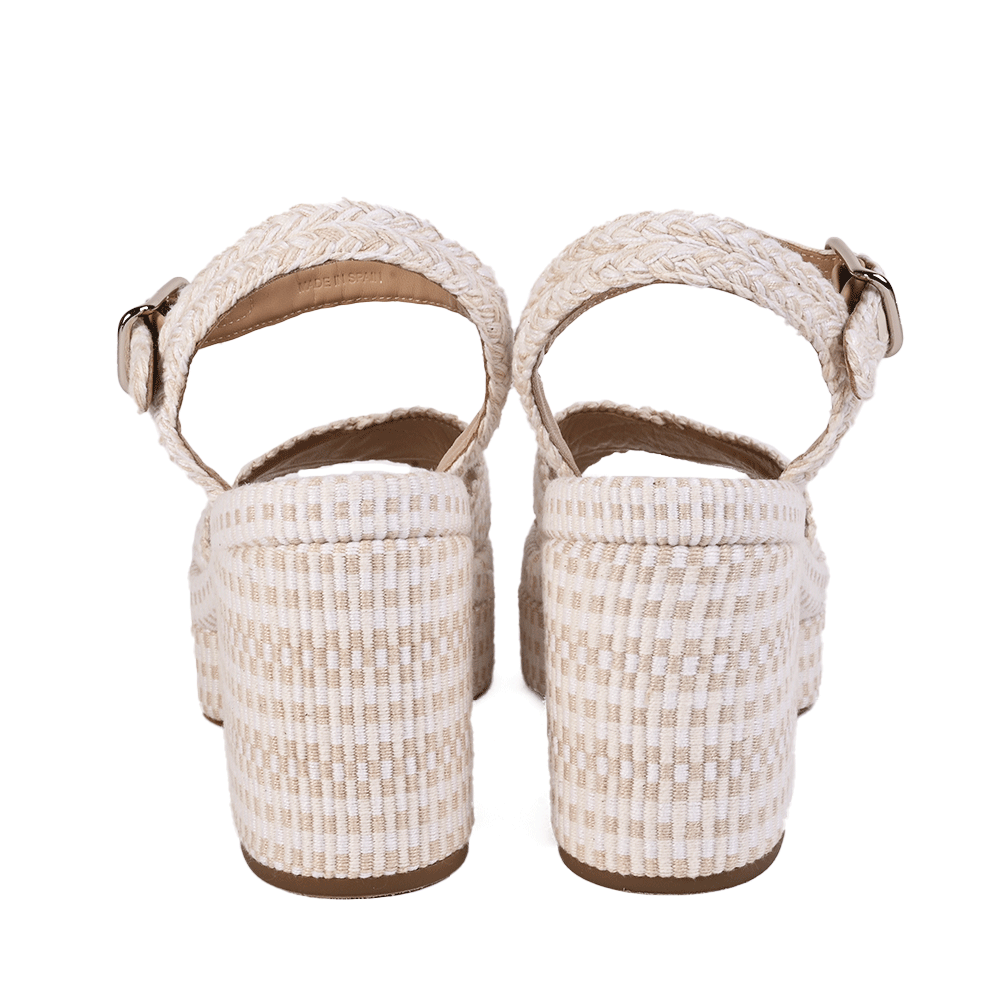 Chloe Odina White & Beige Woven Cotton Platform Sandals