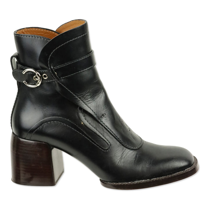 Chloé Black Leather Gaile Buckle Ankle Boots