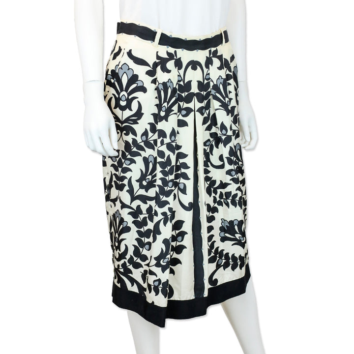 Chloé Black/White Silk Floral Print Midi Skirt