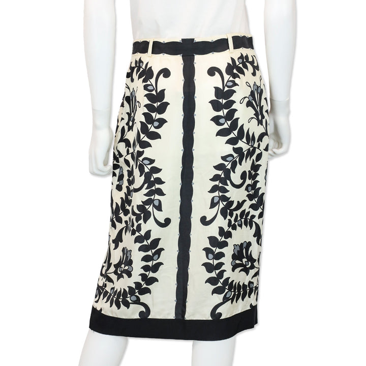 Chloé Black/White Silk Floral Print Midi Skirt