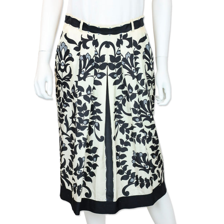 Chloé Black/White Silk Floral Print Midi Skirt