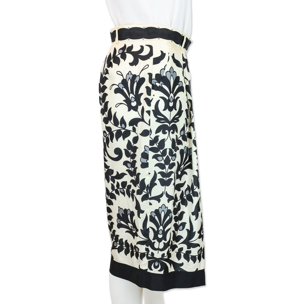 Chloé Black/White Silk Floral Print Midi Skirt