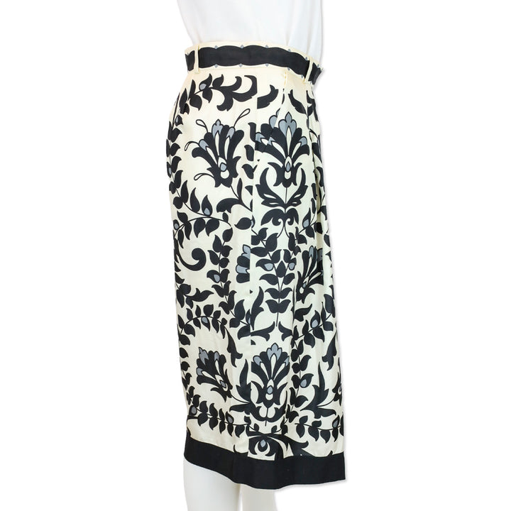 Chloé Black/White Silk Floral Print Midi Skirt
