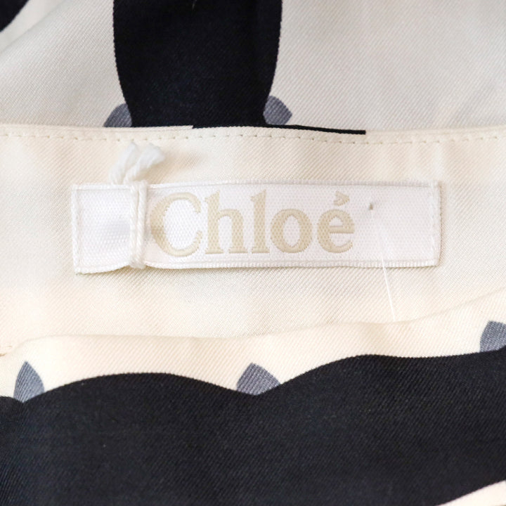 Chloé Black/White Silk Floral Print Midi Skirt