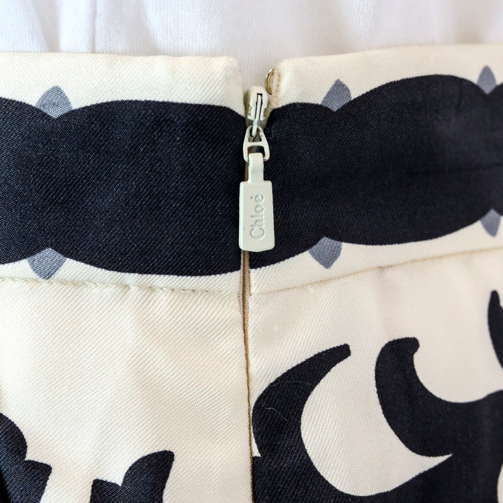 Chloé Black/White Silk Floral Print Midi Skirt