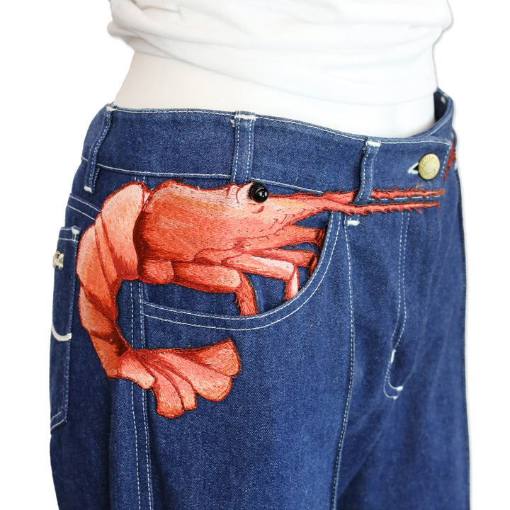 Chloé Blue Denim Prawn Appliqué Flared Jeans
