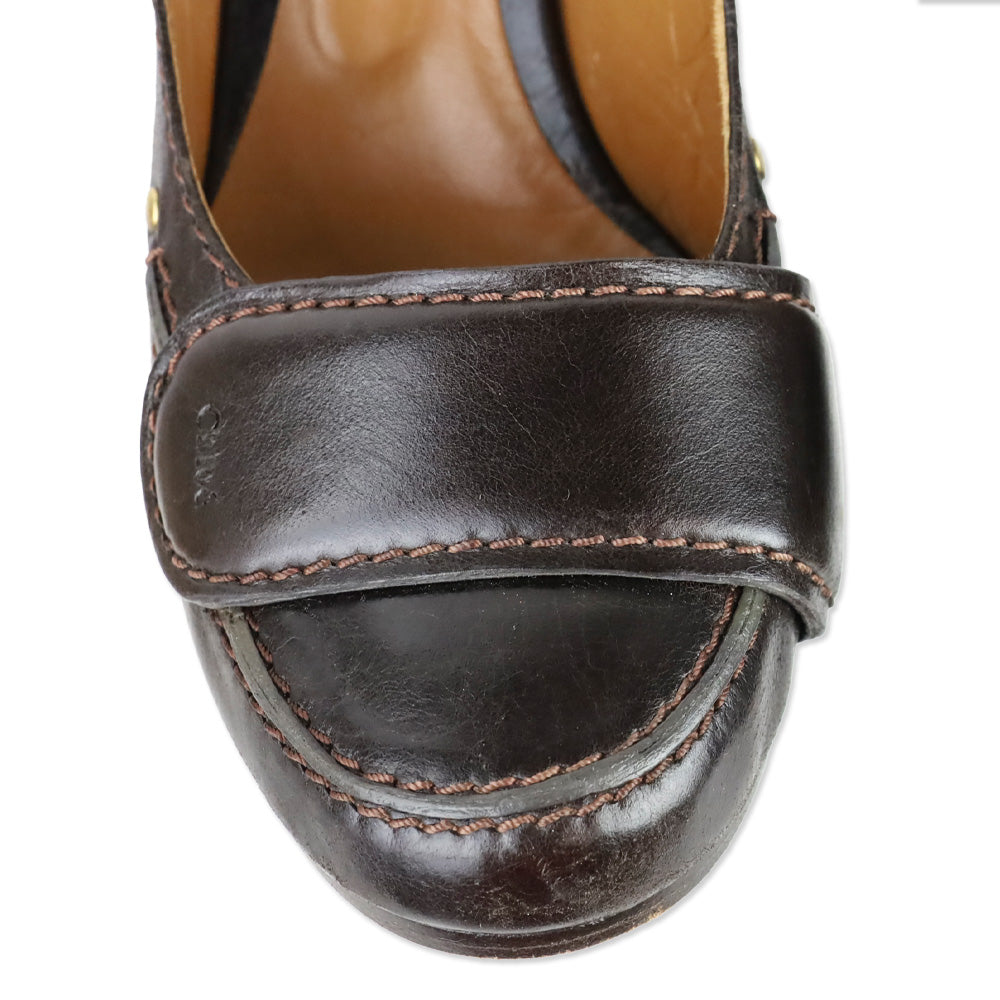 Chloé Brown Leather Strap Accent Pumps
