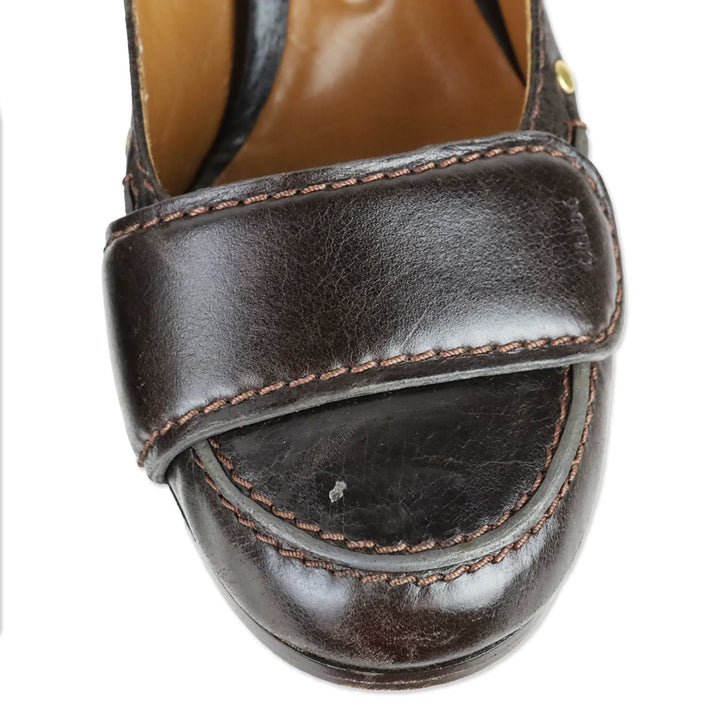 Chloé Brown Leather Strap Accent Pumps