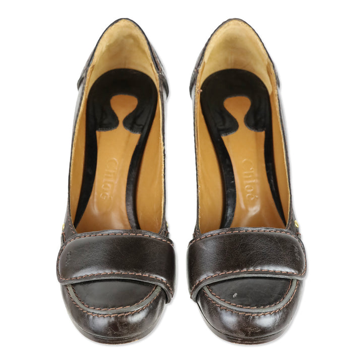 Chloé Brown Leather Strap Accent Pumps