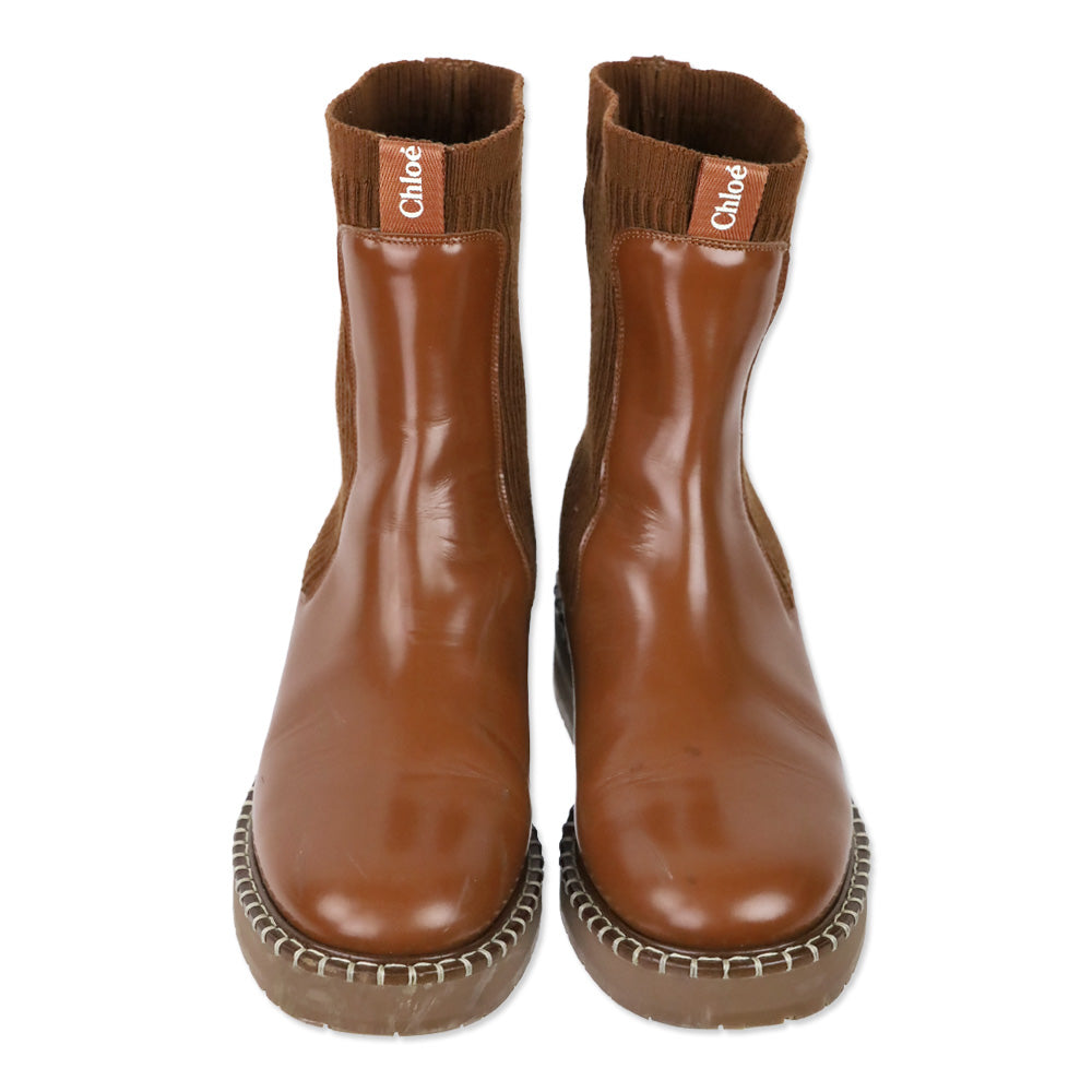 Chloé Brown Noua Tan Glossed-Leather Chelsea Boots