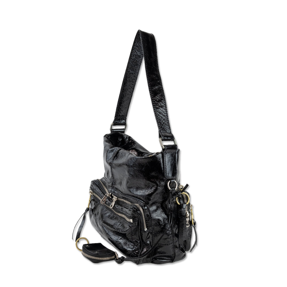 Chloe Crinkled Black Patent Leather Betty Shoulder Bag