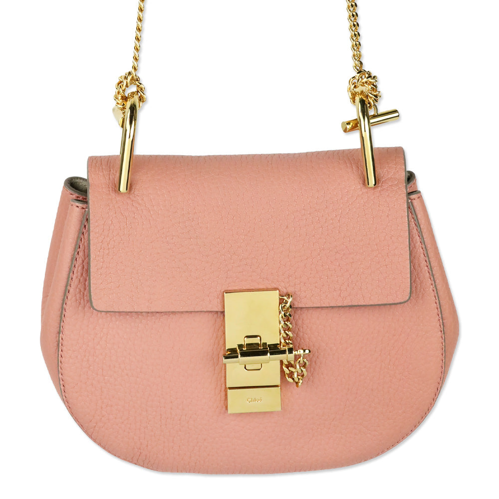 Chloé Drew Pink Grained Leather Medium Shoulder Bag