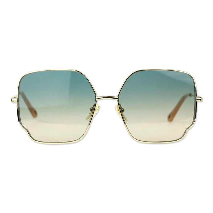 Chloé Gold Metal Square Blue Tinted Sunglasses