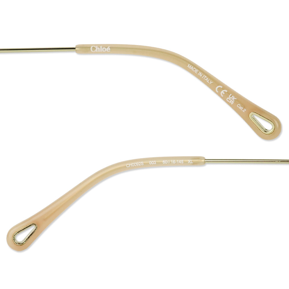 Chloé Gold Metal Square Blue Tinted Sunglasses