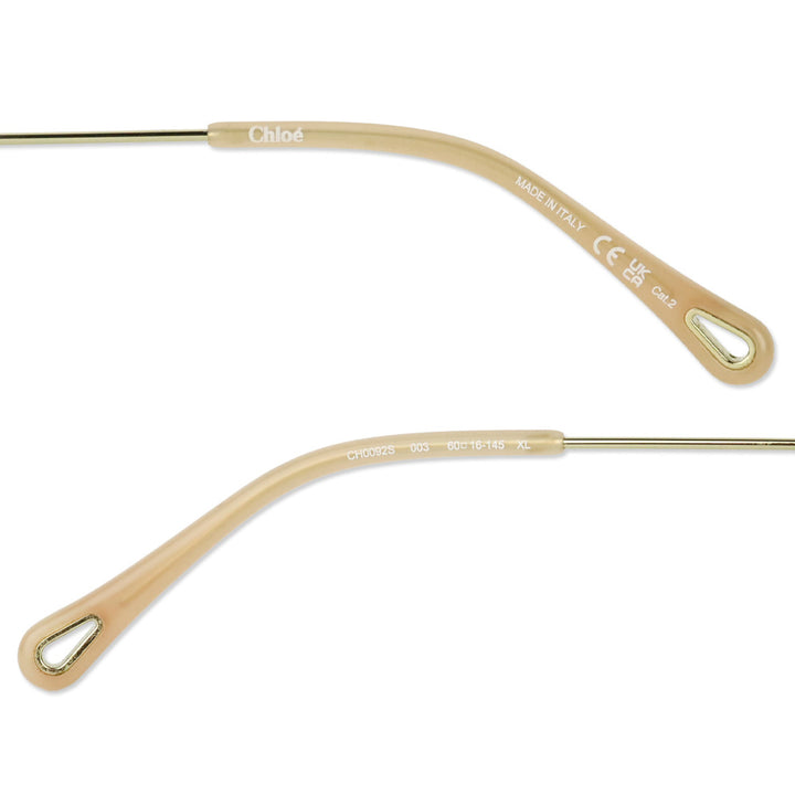 Chloé Gold Metal Square Blue Tinted Sunglasses