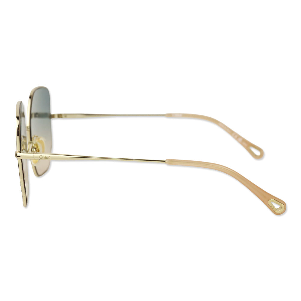 Chloé Gold Metal Square Blue Tinted Sunglasses