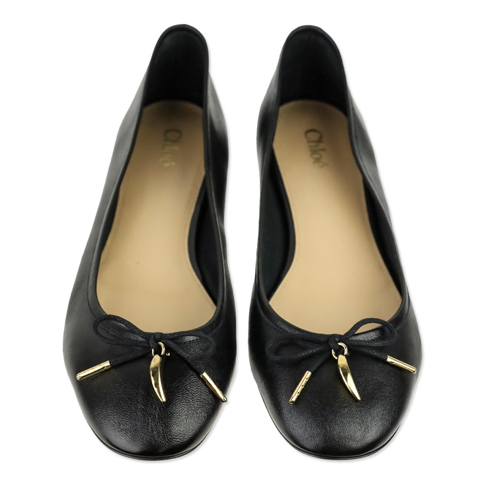 Chloé Iris Black Leather Ballerina Flat