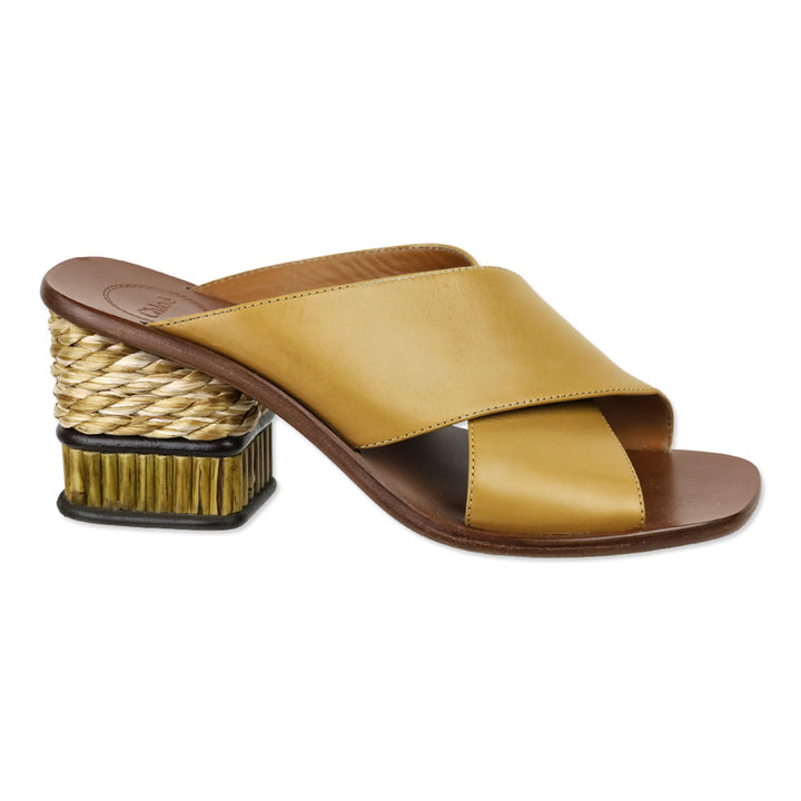 Chloé Laia Tan Leather Block-Heeled Mule Sandal