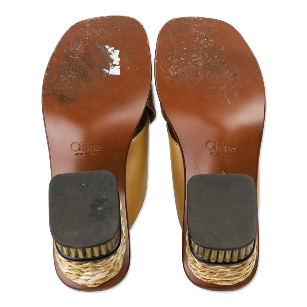 Chloé Laia Tan Leather Block-Heeled Mule Sandal
