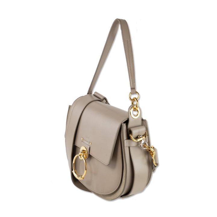 Chloe Large Tess in Motty Gray Shiny Leather and Suede