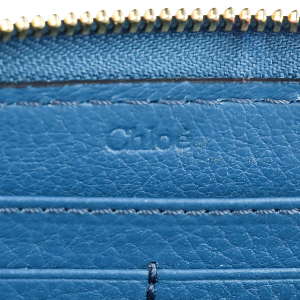 Chloé Marcie Blue Leather Zip-Around Continental Wallet