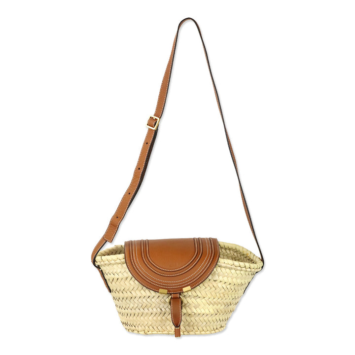 Chloé Marcie Brown Leather-trimmed Raffia Shoulder Bag