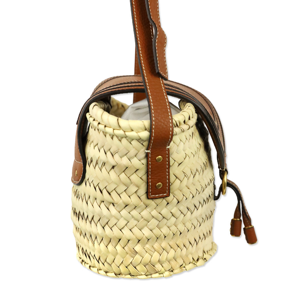 Chloé Marcie Brown Leather-trimmed Raffia Shoulder Bag
