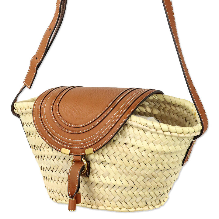 Chloé Marcie Brown Leather-trimmed Raffia Shoulder Bag