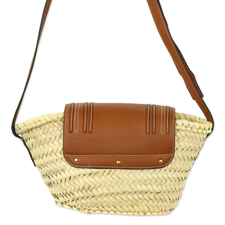 Chloé Marcie Brown Leather-trimmed Raffia Shoulder Bag