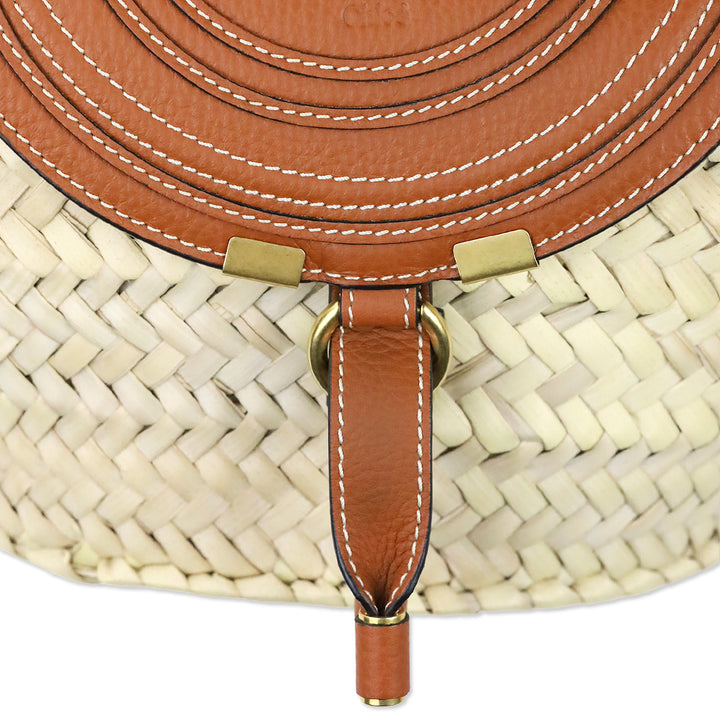 Chloé Marcie Brown Leather-trimmed Raffia Shoulder Bag