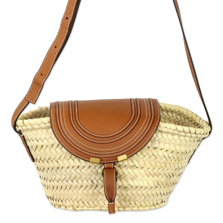 Chloé Marcie Brown Leather-trimmed Raffia Shoulder Bag